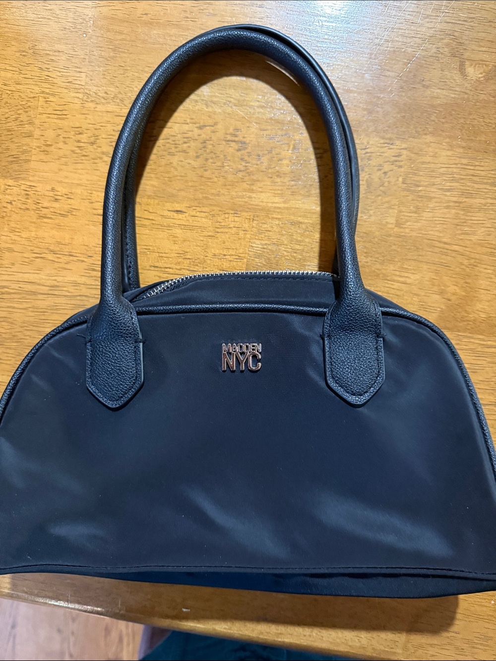 Madden  NYC Black Dome Satchel with Gold Accent